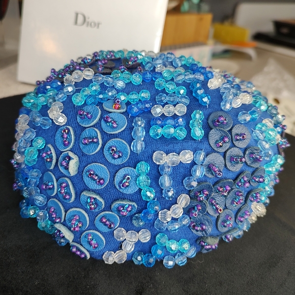 Christian Dior w COA vintage beaded HAT chapeaux BLUE 💙 excellent condition - Picture 6 of 11
